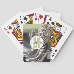 Jeu De Cartes Bottes de cowgirl argentées personnalisées avec mo