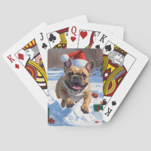 Jeu De Cartes Bouledogue français courant dans la neige avec un
