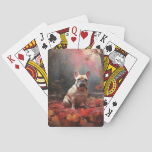 Jeu De Cartes Bouledogue français dans les feuilles d'automne qu