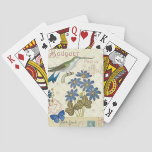Jeu De Cartes Bouquet of Blue Flowers, Birds and Butterflies
