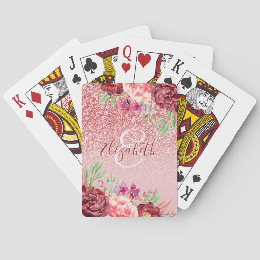 Jeu De Cartes Bourgogne Floral Rose Gold Parties scintillant per (dos)
