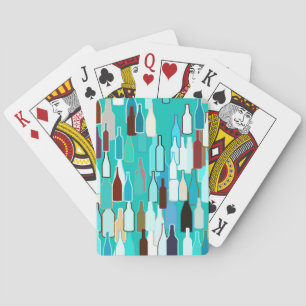Jeu De Cartes Bouteilles de vin, multicolores, fond turquoise