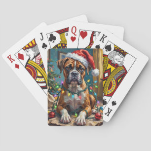 Jeu De Cartes Boxer Chien Rigolo Emmêlé dans les Lumières de Noë
