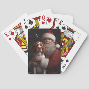 Jeu De Cartes Brittany Spaniel avec le Père Noël Noël