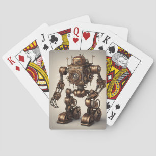 Jeu De Cartes Bronze Steampunk Robot Sculpture