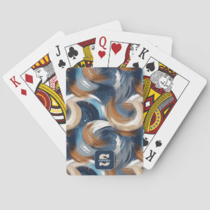 Jeu De Cartes Brosses Abstraites bouclés en bleu, blanc et Brown