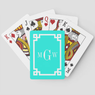 Jeu De Cartes Brt Aqua Wht Clé Grecque #2 Cadre 3 Init Monogramm
