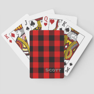 Jeu De Cartes Buffalo Plaid Russe Rouge Noir Personnalisé Monogr