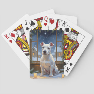 Jeu De Cartes Bull Terrier avec lumières de Noël vacances