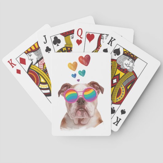 Jeu De Cartes Bulldog anglais avec des coeurs Saint-Valentin (dos)