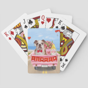 Jeu De Cartes Bulldog anglais Saint-Valentin Coeurs de camion