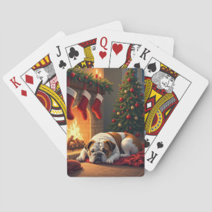 Jeu De Cartes Bulldog au coin du feu Noël Peinture