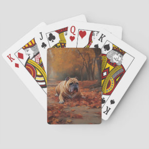 Jeu De Cartes Bulldog en automne Feuilles automne Inspire