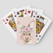 Jeu De Cartes Bunny D'Aquarelle Rose Pastel Moderne Avec Fleurs (dos)