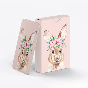 Jeu De Cartes Bunny D'Aquarelle Rose Pastel Moderne Avec Fleurs