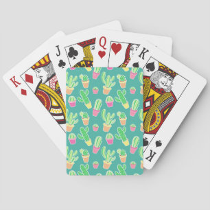 Jeu De Cartes Cactus D'Aquarelle De Neon Dans Les Motifs De Pots