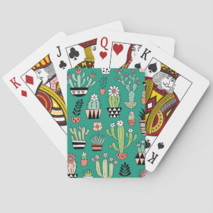Jeu De Cartes Cactus en floraison Arrière - plan vert Vintage