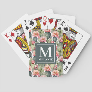 Jeu De Cartes Cactus Motif Fleurs roses Monogramme