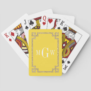Jeu De Cartes Cadre de clé grecque en or jaune scintillant Monog