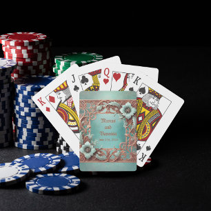 Jeu De Cartes Cadre élégant en cuivre et turquoise personnalisab