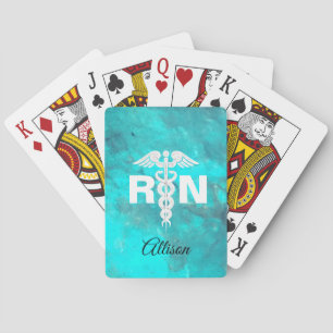 Jeu De Cartes Caducée personnalisé de marbre de turquoise de RN