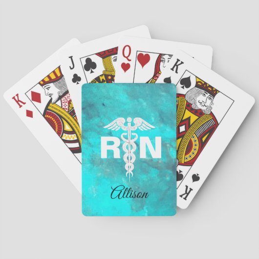 Jeu De Cartes Caducée personnalisé de marbre de turquoise de RN (dos)