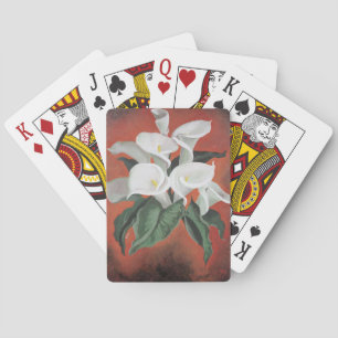 Jeu De Cartes Calla Lilies Sur Un Arrière - plan Rouge