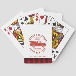 Jeu De Cartes Camion rouge et arbre Nom de famille Noël