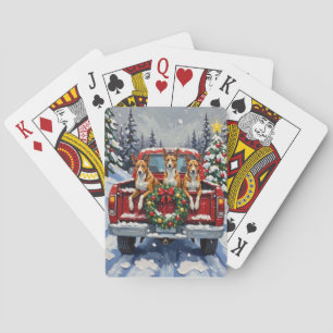 Jeu De Cartes Camionnette Rouge de Noël Basenji Fêtes