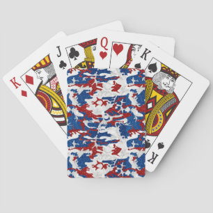 Jeu De Cartes Camo rouge, blanc et bleu avec paillettes pour le
