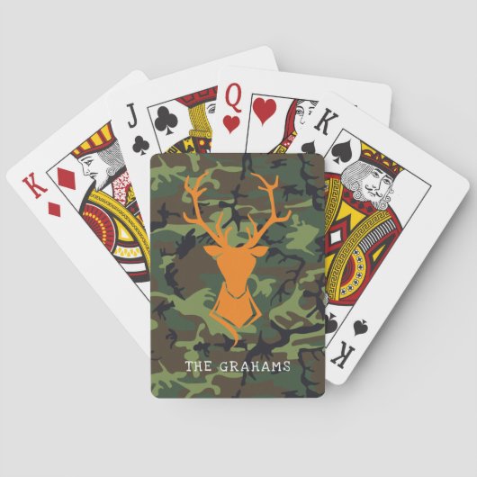 Jeu De Cartes Camouflage Orange Deer Buck Chasse | Monogramme (dos)