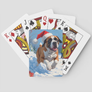 Jeu De Cartes Cane Corso courant dans la neige avec un chapeau d