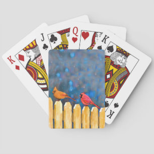 Jeu De Cartes Cardinals on the Fence Painting - Art original