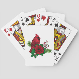 Jeu De Cartes Cardinaux rouges sur décoration de Noël