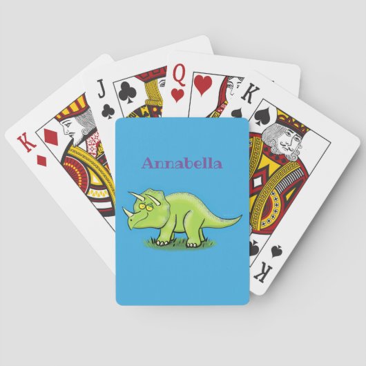 Jeu De Cartes Caricature de dinosaure de triceratops vert mignon (dos)