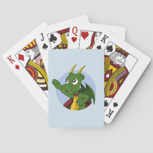 Jeu De Cartes Caricature de dragon vert jouant aux cartes