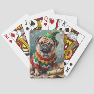 Jeu De Cartes Carlin Bouledogue dans un Chapeau d'Elfe Art de No