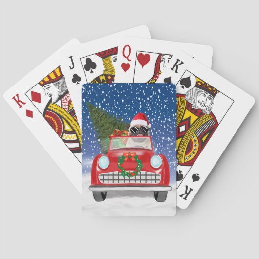 Jeu De Cartes Carlin Chien Voiture De Conduite En Neige Noël (dos)