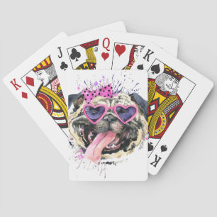 Jeu De Cartes Carlin d'aquarelle rose