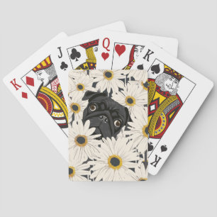 Jeu De Cartes Carlin noir avec Fleurs marguerites
