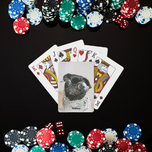 Jeu De Cartes Carlin noir portant des lunettes