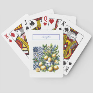 Jeu De Cartes Carrelage bleu italien et citrons   votre nom