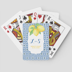 Jeu De Cartes Carrelage Méditerranéen Monogramme Bleu Citron Aqu