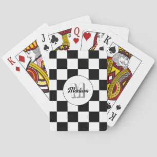 Jeu De Cartes Carrés à damier noir et blanc rétro Monogramme
