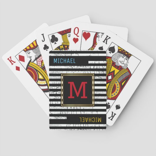 Jeu De Cartes carte à jouer noire rayée avec nom et initiale (dos)