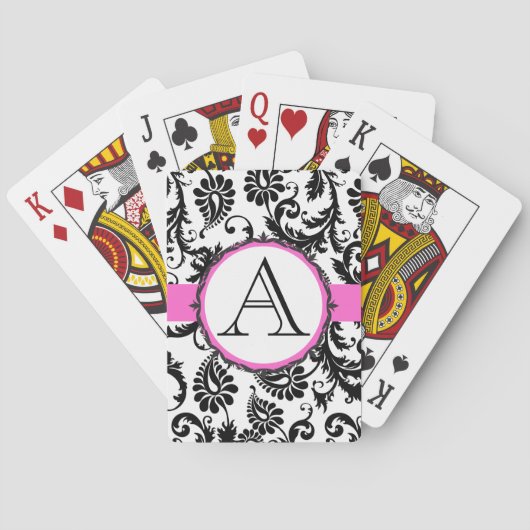 Jeu De Cartes Carte de jeu Mariage rose monogramme Damask noir (dos)