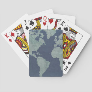 Jeu De Cartes Carte du monde du lin bleu