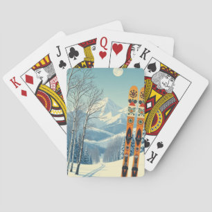 Jeu De Cartes Carte postale de vacances de montagne enneigée de