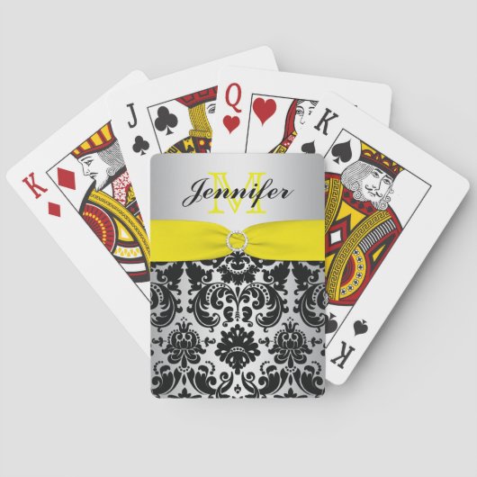 Jeu De Cartes Cartes de jeu argentées noires jaunes de damassé (dos)
