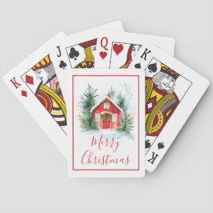 Jeu De Cartes Cartes de Noël joyeuses de cottage enneigé à l'aqu